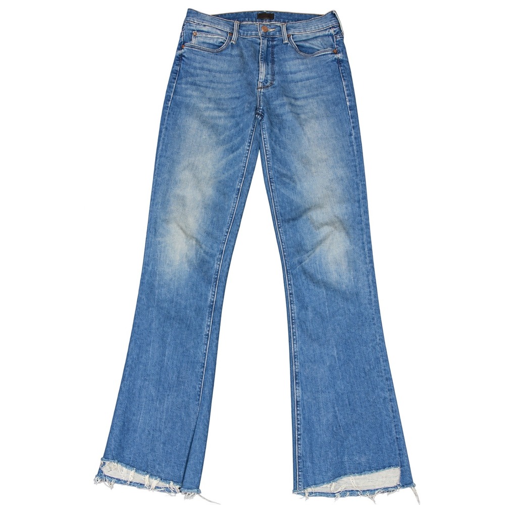 Mother The Runaway Step Fray Flare Jeans Women 26 Blue Runnaway Train Wash